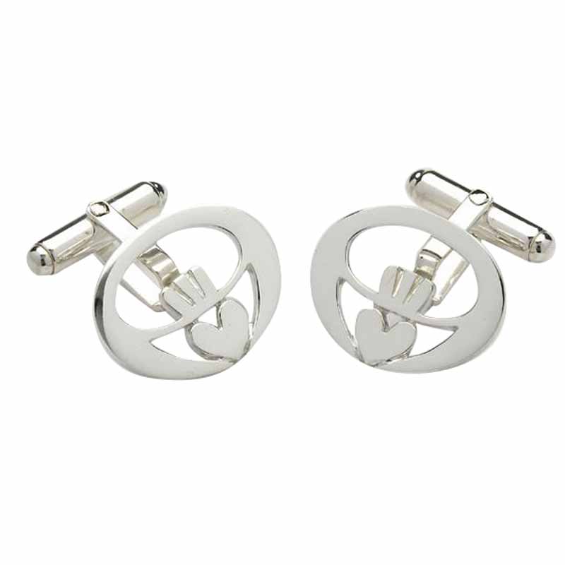 Irish White Gold Cufflinks | Claddagh Today Cuff Links | Fado Jewelry